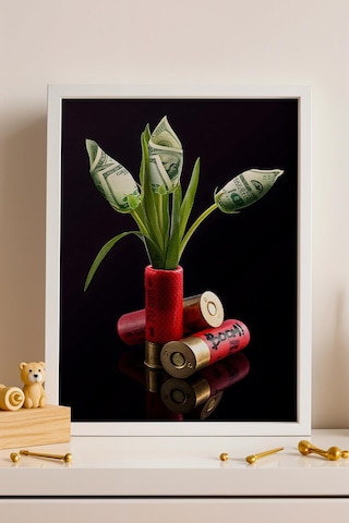 Av Fişeği İçinde Dolar Çiçekleri Çerçeveli Tablo Genç Odası Gaming Room Modern Ofis Modifiye Sanat