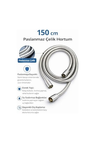 Paslanmaz Çelik Duş Hortumu Ve El Duşu Seti, 150 Cm Esnek Hortum, Yüksek Basınçlı Duş Başlığı, Kireç Önleyici Nozullar, Evrensel Bağlantı, Banyo İçin,el Duşu Ve Paslanmaz Çelik Duş Hortumu Seti 150 Cm Beyaz