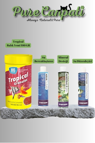 Purecanpati Granül Tropikal Balık Yem Ve Su Düzenleyici Seti