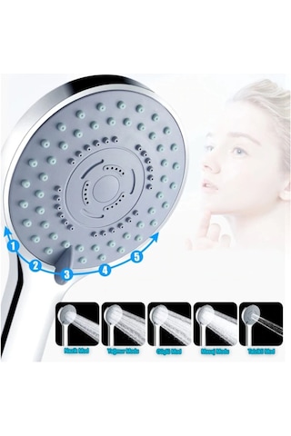 Ahlez Solid 5 Fonksiyonlu Duş Başlığı Krom