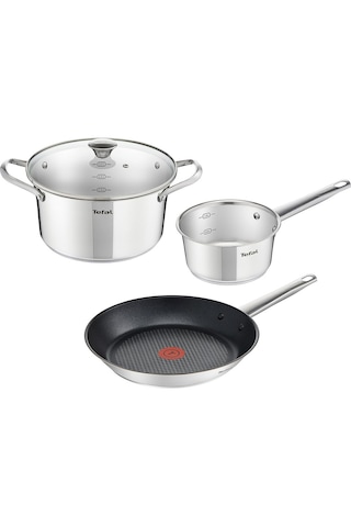 Tefal Simpleo B815S4 Tencere ve Tava Seti, 4 Parça, Paslanmaz Çelik/Siyah, 49.1 x 35.3 x 13.3 CM