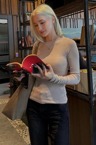 Bej Kayık Yaka Modal Kaşmir Ultra Hafif Body Mg2627 Bej