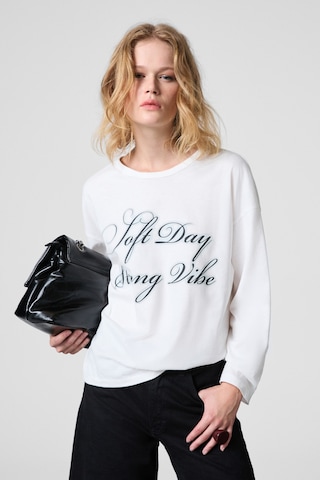 Grımelange Dazulu Kadın Yumuşak Kumaşlı Baskılı Uzun Kollu Beyaz T-shirt Beyaz