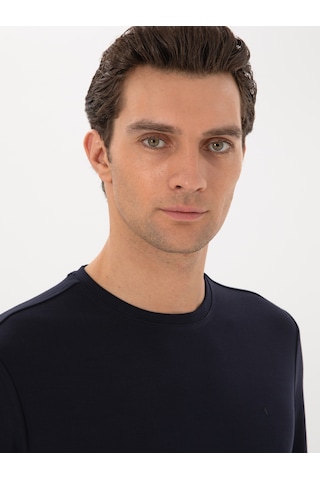 Lacivert Regular Fit Modal Karışımlı Bisiklet Yaka Sweatshirt