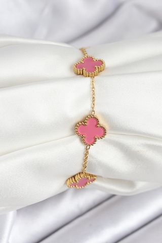 316l Çelik Gold Zincir Pembe Yonca Renk Bileklik Çok Renkli