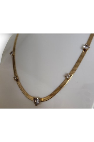 Uzel Çelik Sarı Zirkon Taşlı İtalyan Zincirli Taş Kalpli Kolye