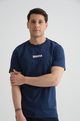 Shooter Sportwear Shooter Erkek T-shirt Minimal Baskılı Pamuklu Kumaş Standart Kalıp İndigo