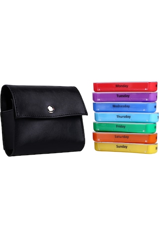 Kosona Siyah Pu Deri Kapsülü 7 Günlük 28 Bölmeli İlaç Organizerı - Taşınabilir, Zaman Etiketli İlaç Ve Vitamin Depolama Kutusu Diğer