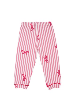 By Bebekodam Kız Bebek Beyaz Pembe Fiyonklu Çizgili Pijama Takımı