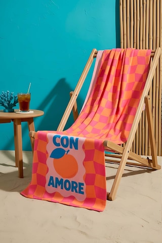 Con Amore Çizgili Plaj Havlusu 70x150 Cm Pembe