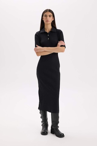 Defacto Bodycon Vücudu Saran Polo Yaka Fitilli Kaşkorse Kısa Kollu Midi Elbise D8296ax25spbk81 Siyah