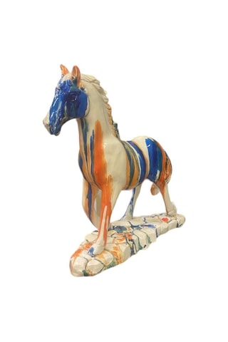 T.concept Dekoratif Sakin Beyaz At Biblo Renkli 35 X 35 Cm