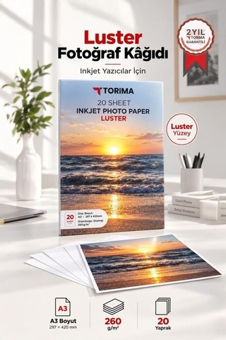 Özel Üretim Baskı Ürünü Resim Malzemesi Fotoğraf Kağıdı A3 Luster 260 Gr 30x42 20 Sayfa Yarı Mat