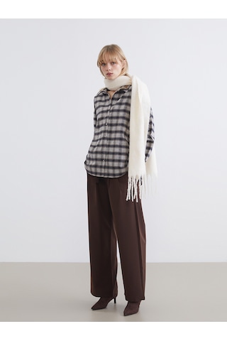 Lcw Vision Kahverengi Ekose Oversize Kadın Oduncu Gömlek