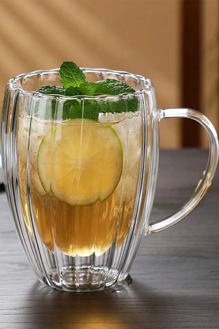 Burgulu Origami Stil Termisil Cam Bardak Çay Süt Kahve Kupası Sıcak Soğuk Sunum Bardağı 6 Adet