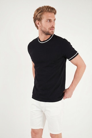 Buratti Pamuklu Bisiklet Yaka Kontrast Şeritli T Shirt Erkek T Shirt 5904034 Siyah