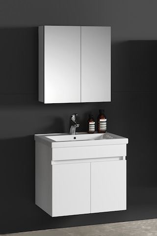 Çiğdem 55 Cm Beyaz Balon Mdf Seramik Lavabolu Asma Banyo Dolabı Takımı Beyaz