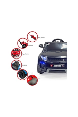 Raptor Gt 12 Volt Uzaktan Kumandalı Mp3 Bluetooth Destekli Otomatik Fren Sistemli Çocuk Akülü Araba Siyah