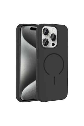 Zore Apple iPhone Uyumlu 15 Pro Kılıf M-safe Şarj Özellikli Omsy Meta Kapak - Siyah