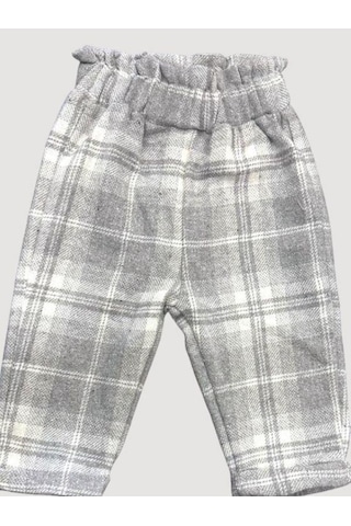 Çikoby Kız Çocuk Bel Lastikli Ekose Pantolon-13669 Gri