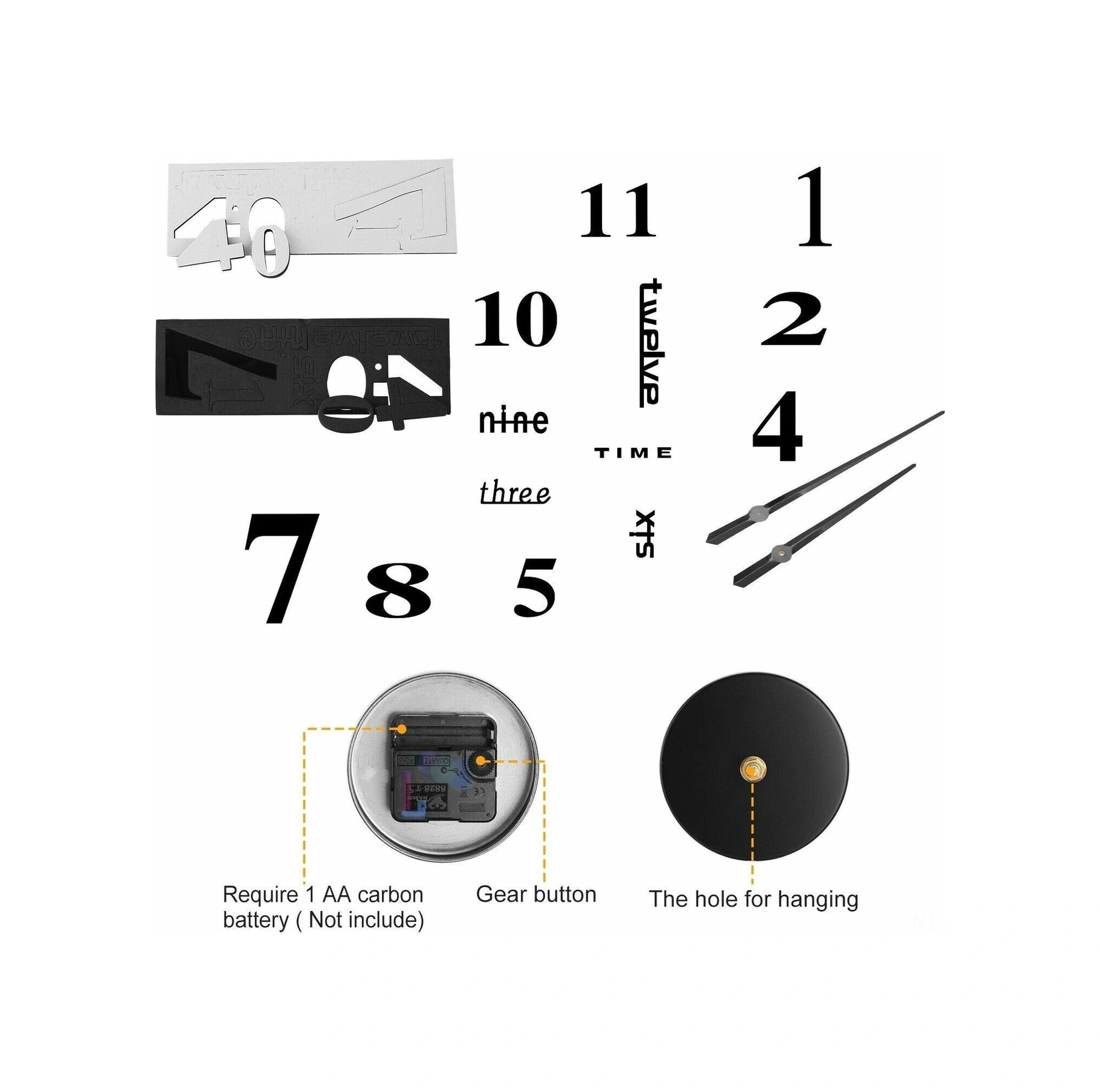 Geeroyoo Gümüş Modern Sessiz Dıy 3d Sticker Büyük Duvar Saati - Ev Ofis Dekorasyonu, Kolay Kurulum, 70-120cm Boyut Aralığı Çok Renki