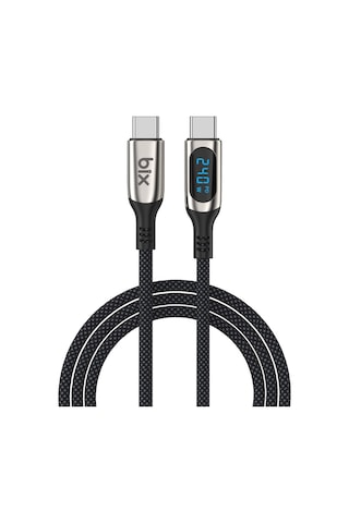 Bxcc243 Type-c To Type-c 240w 480mbps E-marker Çip Dijital Ekran Göstergeli Örgülü Şarj Ve Data Kablosu 1 Metre