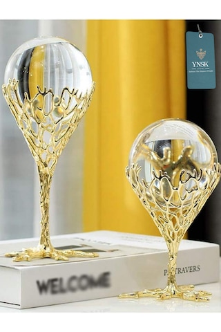 Chacha Home Luxury Odyssey 2'li Pirinç Deve Kuşu Ayağı Gold Dekoratif Kristal Top Küre