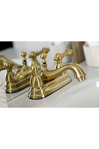 Brass Ks3607al Restorasyon 4" Centerset Banyo Bataryası, Fırçalanmış Pirinç, 6.38 X 4.5 X 3.06