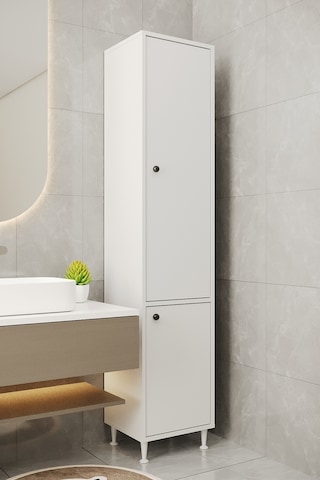 Aeka Ae-2028 Soft 2 Kapaklı Çok Amaçlı Dolap 40x180 Cm Raflı Dar Yüksek Boy Banyo Çok Bölmeli Depolama Dolabı Beyaz