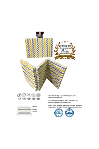 Katlanır Yer Yatağı Ve Tek Kişilik Sünger Katlanır Minder Yatak 70x180 Cm 6 Cm-sarı Gri Zikzak