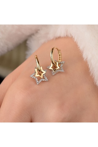 14k Altın Yıldız Işığı Sallantılı Küpe