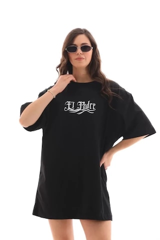 Modi Unisex Bisiklet Yaka Baskılı Oversize T-shirt - Siyah - Mymg112561