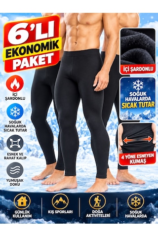 Qulat 6 Lı Erkek Termal Tayt Içi Şardonlu Ekonomik Paket Siyah