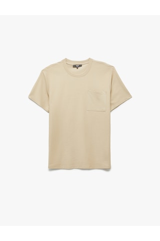 Koton Regular Fit Kısa Kollu Pamuklu Cep Detaylı Bisiklet Yaka Basic Tişört Bej 6wam10070hk Ekru