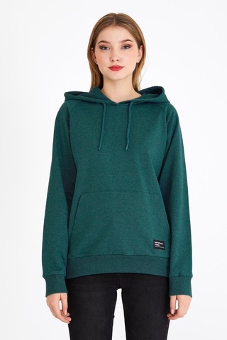 Comeor Kadın Yeşil Basic Kapüşonlu Regular Fit Rahat Sweatshirt 001