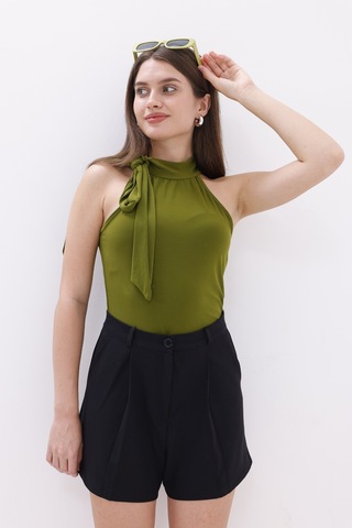 Genius Store Fundachoosesxgenius Kadın Pileli Şort İç Göstermez Lamineli Kadın Şort Pileli-şort Siyah