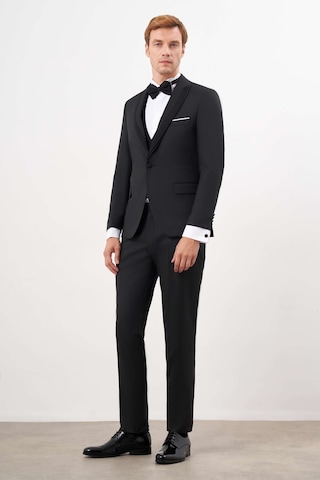 Morven Erkek Siyah Poliviskon Ceromonia Jakar Desen Slim Fit Şal Çıkma Yaka Damatlık 24mc055016001 Siyah