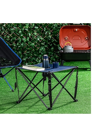 2 Adet Mavi / Lacivert Katlanır Kamp Sandalyesi 1 Adet Masa Piknik Çantalı Lacivert