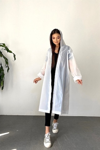 Marlux M21M Unisex Kapüşonlu Çıtçıtlı Eva Yağmurluk - Beyaz