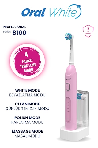 Oral White 4 Modlu Professional 8100 Şarjlı Diş Fırçası Pembe