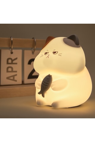 Yystore Evde Beslenen Hayvan Kedi Gece Lambası Cat-6144 Yumuşak Işık Zamanlaması Beyaz