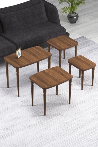 Imaj Mdf Ve Lake Boya, Ceviz 4lü Zigon Sehpa Takımı, Ceviz Gürgen Ayaklar Sehpalar Ceviz Ayaklar Ceviz