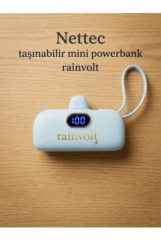Rainvolt Mini Kapsül Powerbank Led Dijital Göstergeli & Dahili Kablolu Taşınabilir Şarj Cihazı Yeşil