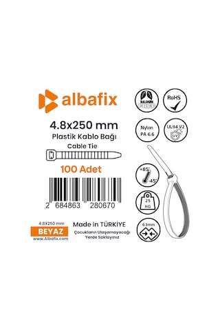 4.8x250 Mm Şeffaf Beyaz Plastik Kablo Bağı Klipsi Cırt Kelepçe 100 Adet