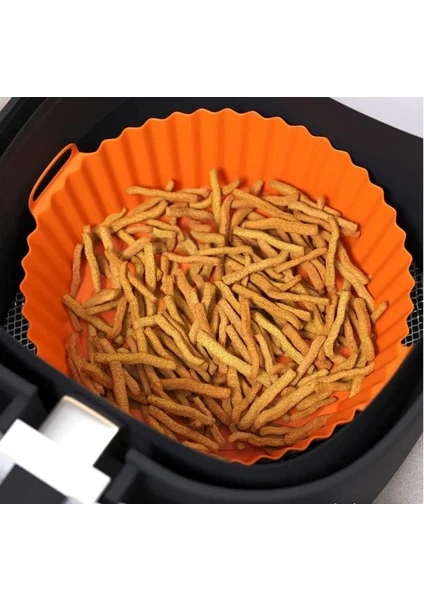 Güncelçarşı Yüksek Kallite Büyük Boy Xl Airfryer Silikon Pişirme Kabı Bpa Içermez Airfryer Silikon Pişirme Kağıdı, Yapışmaz Kolay Temizlenir, Air Fryer Kalıbı Turuncu