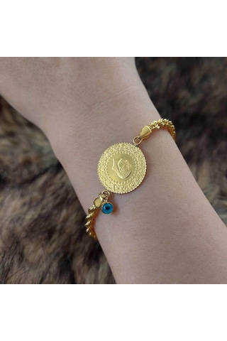 Altınbeyi Yarım Altınlı Halat Zincirli Bileklik Sarı Altın