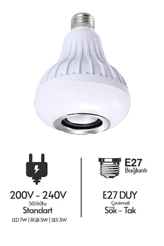 Kumandalı Ayarlanabilir Rgb Bluetooth Hoparlör Led Ampul Lamba