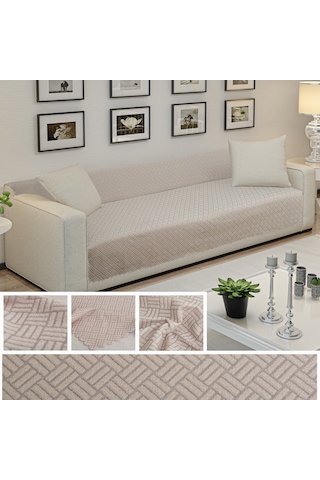 Kaymaz Tabanlı Koltuk Örtüsü 175x215 Cm Altı Polarlı, Örme Kumaş, Çekyat Ve Kanepe Uyumlu Bej