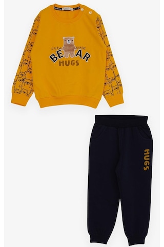 Erkek Bebek Çocuk Pamuklu Omuzdan Kapamalı Ayıcık Kabartmalı Eşofman Tk.-13376-sarı Sarı