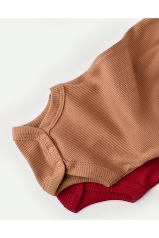 Rebebe Babycosy Modal 2 Li Kısa Kollu Bebek Badi - Bebek Body - Csym1121 (544639971) Kahverengi - Kırmızı